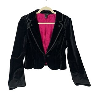 White House Black Market Black Velvet Blazer with Pink Lining size 14